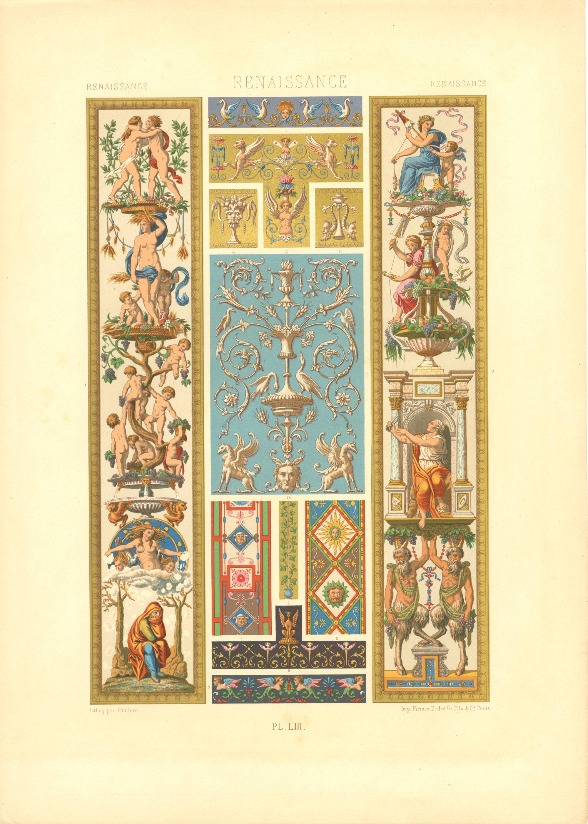 lithograph of cherub themed ornamental design